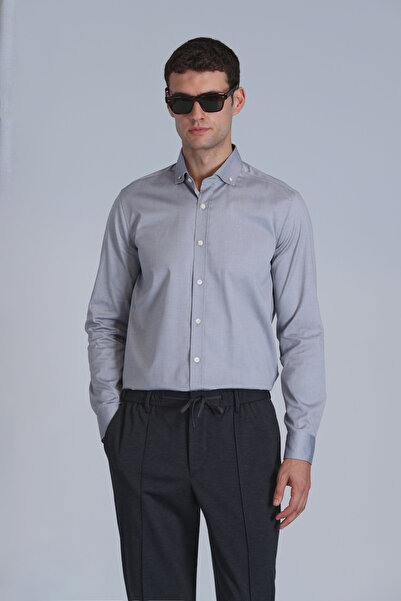 Lufian Cămașă de bază pentru bărbați Daniel Slim Fit, gri