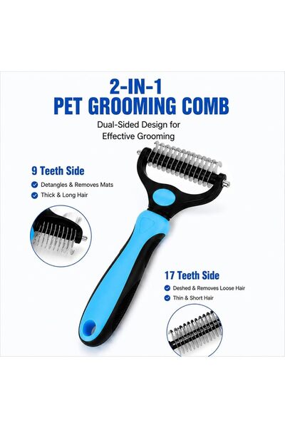 Arabest Pet Deshedding Brush & Metal Comb Set, Dematting Tool for Long Hair D...