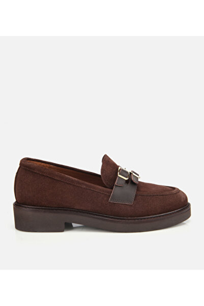 Hotiç Women's Suede Leather Brown Belt Detailed Casual Loafer