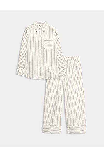 Marks & Spencer %100 Pamuk Saten Çizgili Pijama Takımı
