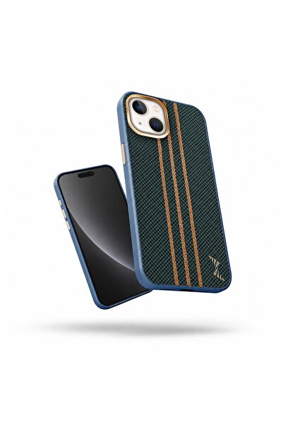 Zebana Apple iPhone 13 Uyumlu Kılıf Goldrix Karbon Fiber M-Safe Kılıf Lacivert