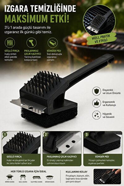 3-in-1 Multifunctional BBQ Grill Cleaner  Scraper-Grill Brush -Sponge Brush 2672