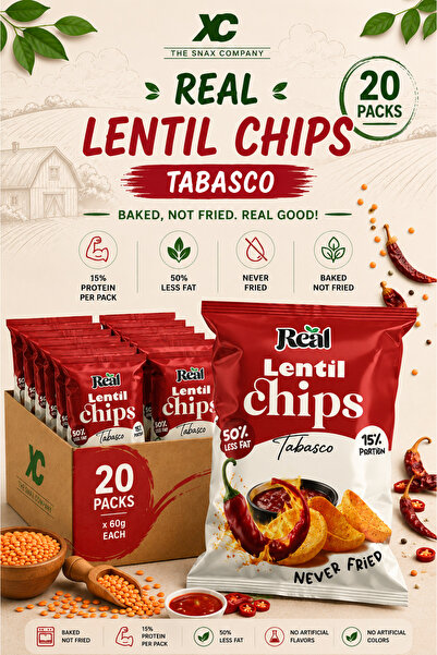REAL Chips Lentil Tabasco Flavor – 50% Less Fat, Spicy & Crunchy Snack, 60g (...