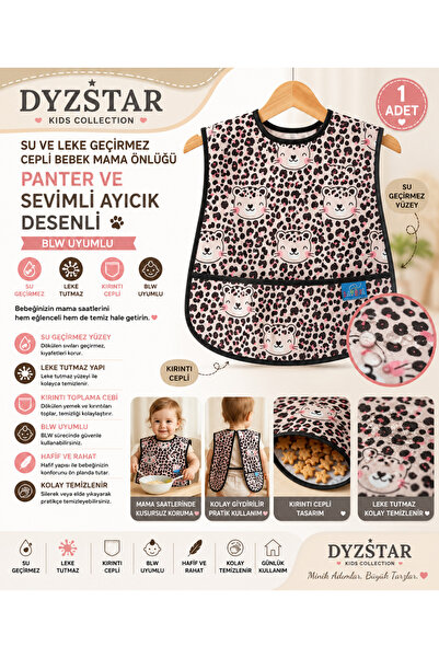 DYZSTAR Baby Food Bib with Panther and Cute Bear Pattern - Water and Stain Re...