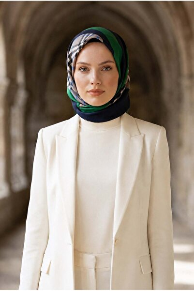 Vissona % 57 İPEK % 43 VİSKON Twill İpek Ekose Desenli Zümrüt Yeşili - Lacive...