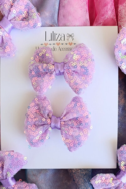 Liliza Accessories Lila Pul Payet 2li Çocuk Fiyonk Klips - Düğün Mezuniyet To...