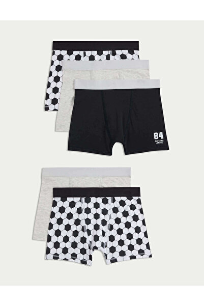 Marks & Spencer 5’li Pamuk Karışımlı Futbol Temalı Trunks (5–16 Yaş)