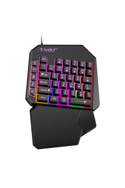 T-WOLF T19 Tek Elli Gaming Klavye RGB LED Işıklı 40 Tuşlu USB Oyuncu Keypad E...