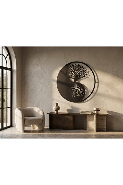 Mova Dizayn Modern Metal Yin Yang Hayat Ağacı Duvar Tablosu Yuvarlak Salon Of...