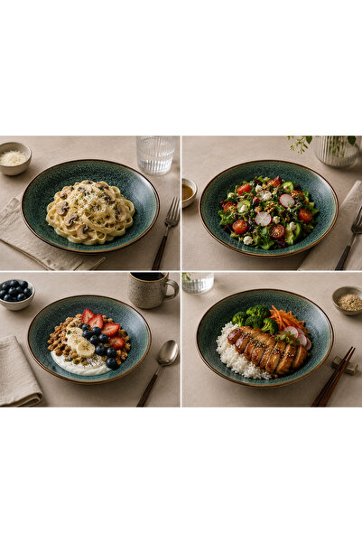 Bonnami Mar Bloom Çukur Tabak 25 cm 1300 cc Büyük Porselen Makarna Bowl Servi...