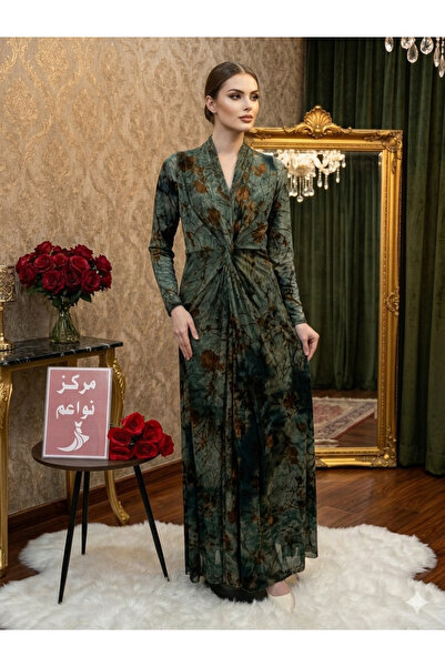 NAWAEIM Dark Green Soft Stretchy Tulle Long Evening Dress