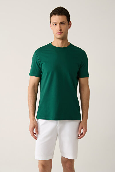 Avva Tricou pentru bărbați, verde, 100% bumbac, respirabil, cu decolteu tripl...