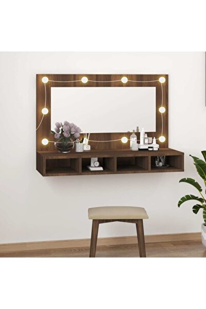 Concept Dulap cu oglindă și LED, stejar maro, 90x31,5x62 cm