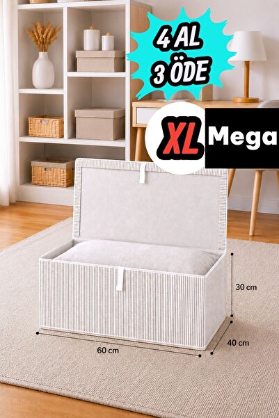Helen's Home Kapaklı Kutu Hurç Yastık Yorgan Saklama Kutusu Mega 60x40x30 Cm