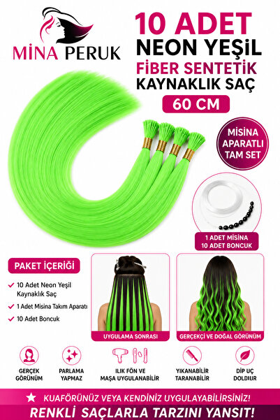 Mina Peruk NEON YEŞİL Isıya Dayanıklı Fiber Sentetik Boncuk Kaynak Saç Neon Y...