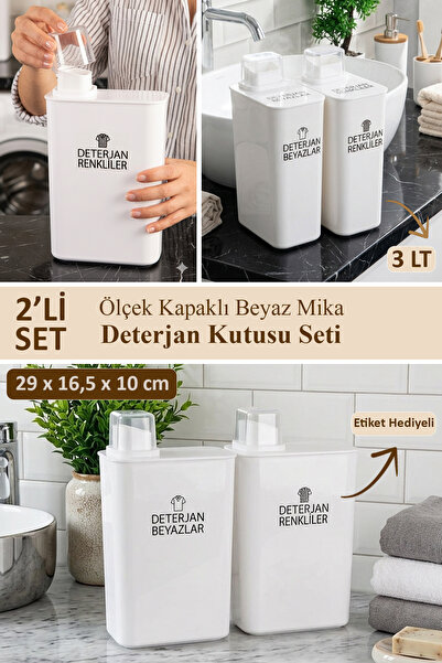 dnshome 2'li Kendinden Ölçekli Deterjan Saklama Kabı Beyazlar Renkliler Etike...