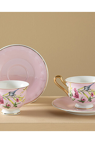 English Home Vanilla New Bone China Kahve Fincan Takımı 4 Parça 2 Kişilik Açık Pembe
