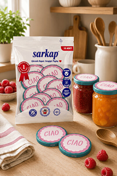 Sarkap Hijyenik Paketli 10 Adet Kavanoz Kapağı Dolce Vita Desenler 82 mm - Ci...