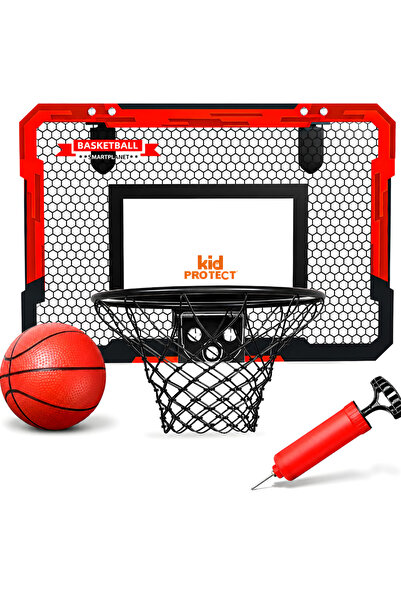 KidProtect Cos de Baschet Copii, Minge Inclusa Inel Metalic cu Arc Prindere P...