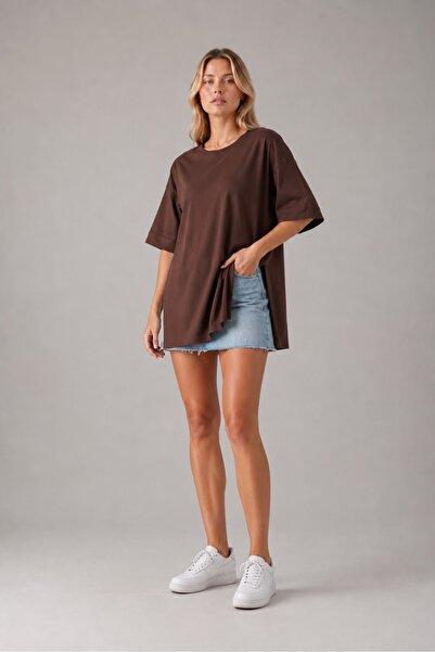 OYERGA MODA Kadın %100 Pamuklu Rahat Basic T-shirt