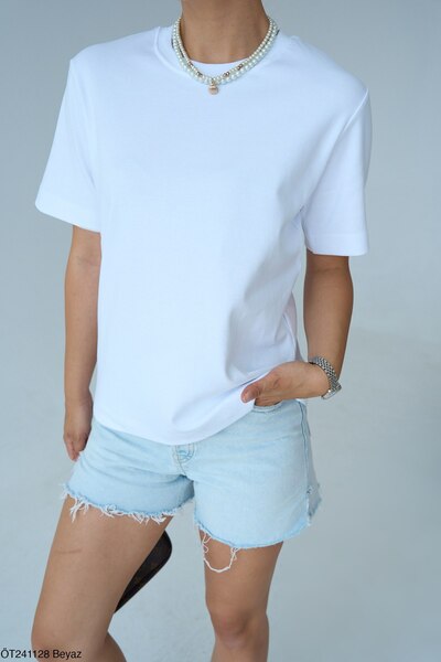 Qu Style Kısa Kol Düz Keten T-Shirt