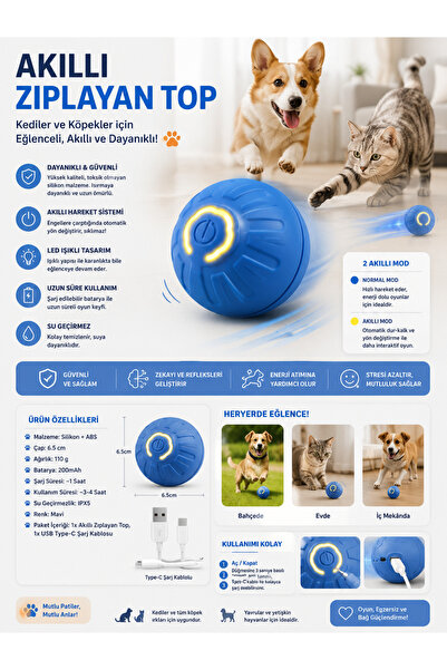 Zigver Akıllı Köpek Oyuncak Top Elektronik Interaktif Pet Oyuncak Hareketli T...
