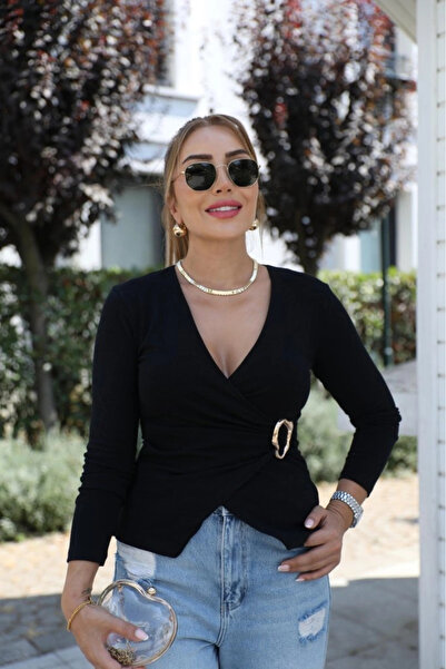 Generic Brand Women's Long Sleeve Double-Breasted Collar Buckle Detailed Visc...