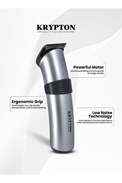 KRYPTON " Rechargeable Trimmer – Silver/black, Cordless, For Precise & Easy G...