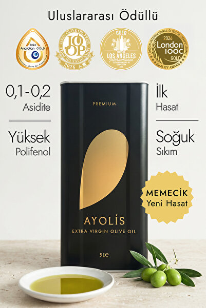 Ayolis Premium Gurme Memecik Zeytinyağı 5 Lt Ödüllü Erken Hasat Soğuk Sıkım N...