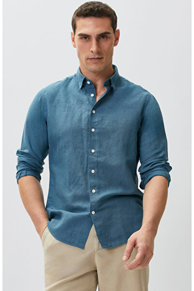 Network Slim Fit Petrol Keten Gömlek