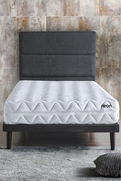 Niron Yatak Niron Slim Pocket Yatak Seti Tek Kişilik Paket Yaylı Yatak, Gri Metal Baza ve Başlık Takımı