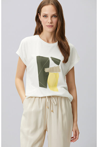 Network Kırık Beyaz Tül Garnili Baskılı T-shirt