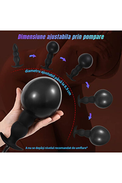 Obsessia Dop anal gonflabil AirPlug, control dimensiune manual, cu baza de siguranta, jucarii sexuale, negru
