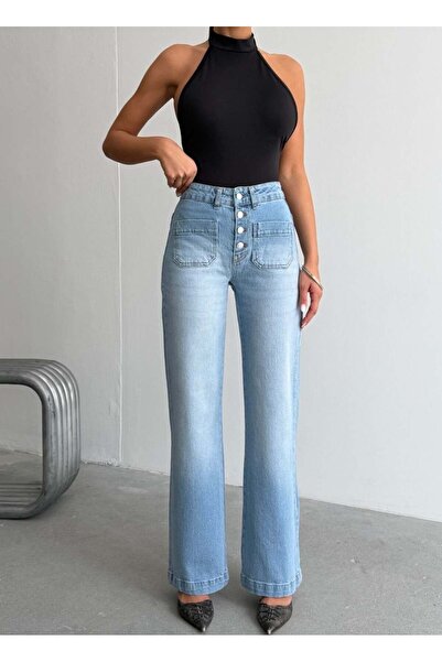 HerTon Pantaloni de damă în stil retro, cu buzunare duble, cu nasturi, cu pic...