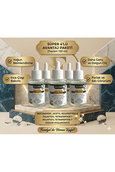 Anti Aging Serum 30 ml | Yaşlanma Karşıtı Nemlendirici Serum | Niacinamide & Peptide İçerikli Cilt Bakım Serumu 5'li fırsat 5x30 ML