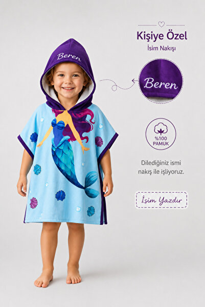 minilee children's happiness Deniz Kızı - İsimli Kız Çocuk Kapşonlu Panço Hav...