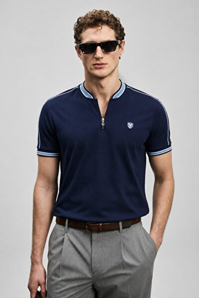 Madmext Marineblaues Herren-T-Shirt mit Polokragen 9281