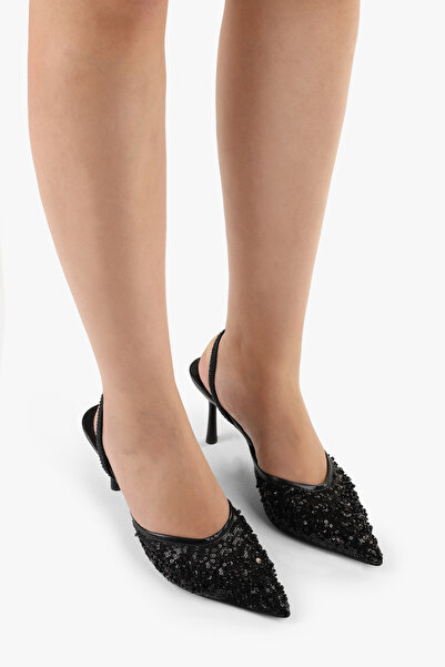 Shoeberry Kadın Monica Siyah Taşlı Pullu Stiletto