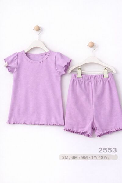 For My Baby طقم شورت وتي شيرت مكشكش للفتيات الصغيرات مكون من قطعتين
