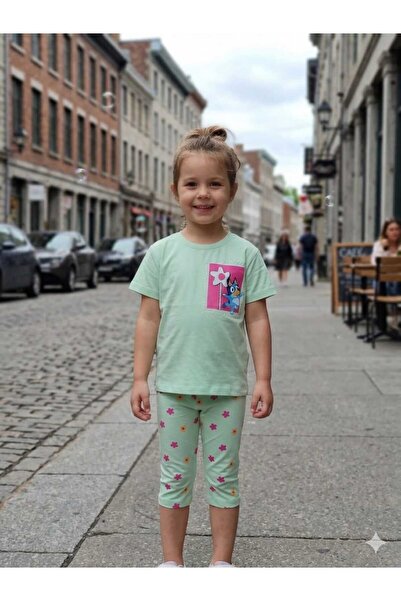 WİKİBOOM Bluey Printed Capri Tights Lower and Upper Summer Girls' Set