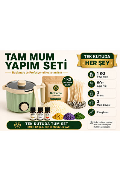 hk Mum Yapım Seti 1,5 LT Eritme Kazanı + Soya Wax + Fitil + Koku ve Boya Seti