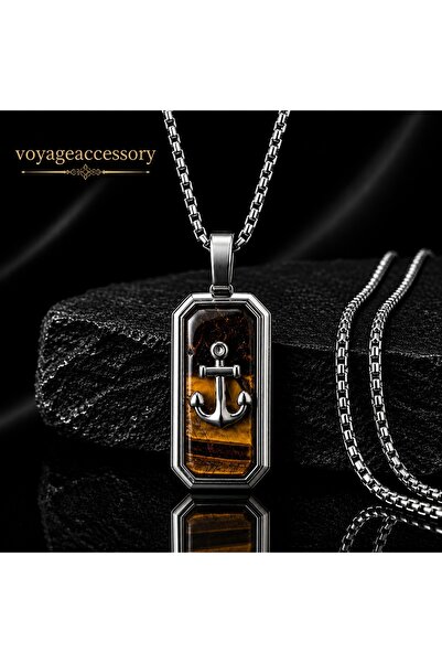voyageaccessory قلادة على شكل مرساة بحري من الفولاذ المقاوم للصدأ مع خيار إضا...