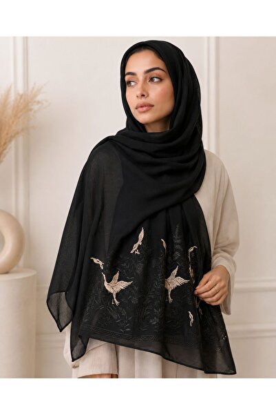 Veil Designer Black Origami Shawl, Japanese Fabric with Different Embroidery ...