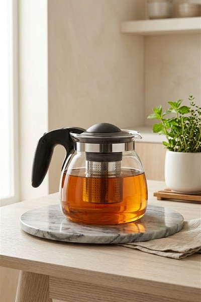 MAKRİ HOME 900 ml Glass Teapot with Steel Strainer