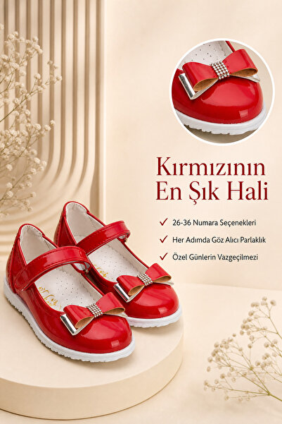 fao shop 7/24 Girl's Red Patent Leather Look Ballerina Shoes, Size 27, Orthop...