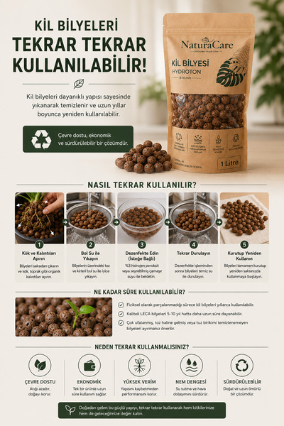 Natura Care Kil Bilyesi 1 Litre Hydroton LECA Orkide ve Drenaj Taşı 8-16 mm