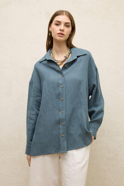 Manuka Linen Oversize Buttoned Shirt Indigo