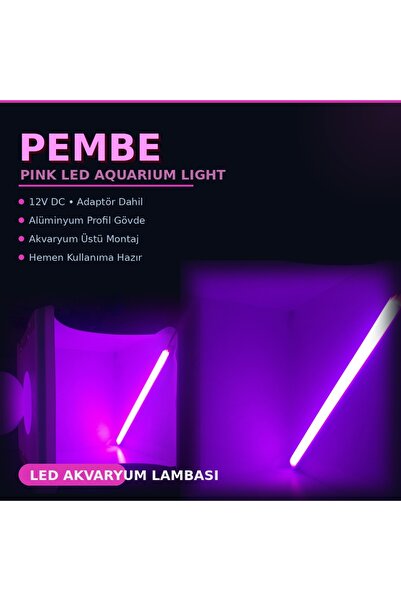 bidevre Akvaryum Ve Araç Içi Led Aydınlatma, 25 Cm, Pembe, 12 Volt Adaptör Il...
