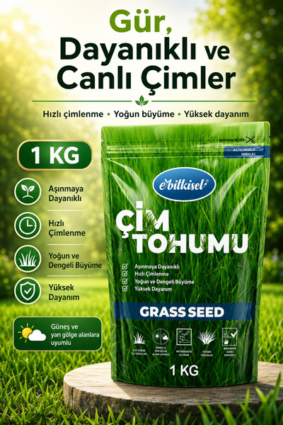 ebitkisel Çok Yıllık Çim Tohumu 1 Kg Uzun Ömürlü 6'lı Karışım Gölge ve Aşırı Güneşli Alan Uygun 4 Mevsim Yeşil