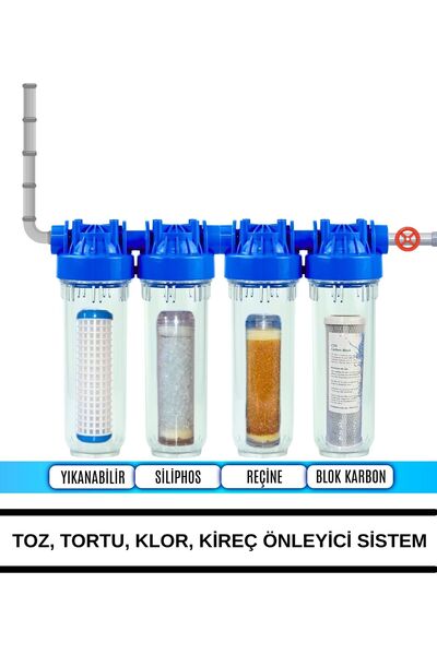 Evora Daire Bina Sayaç Girişi 4 Aşama Arıtma Seti 10" Ağır Kireç Önleyici Yumuşatma Sistemi